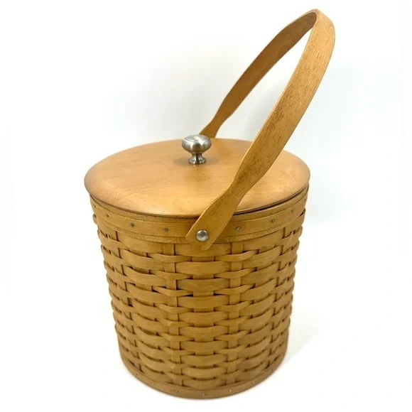 Longaberger Basket Ice Bucket 2003 Insulated With Wood Lid Top Handle Vintage - Picture 4 of 14
